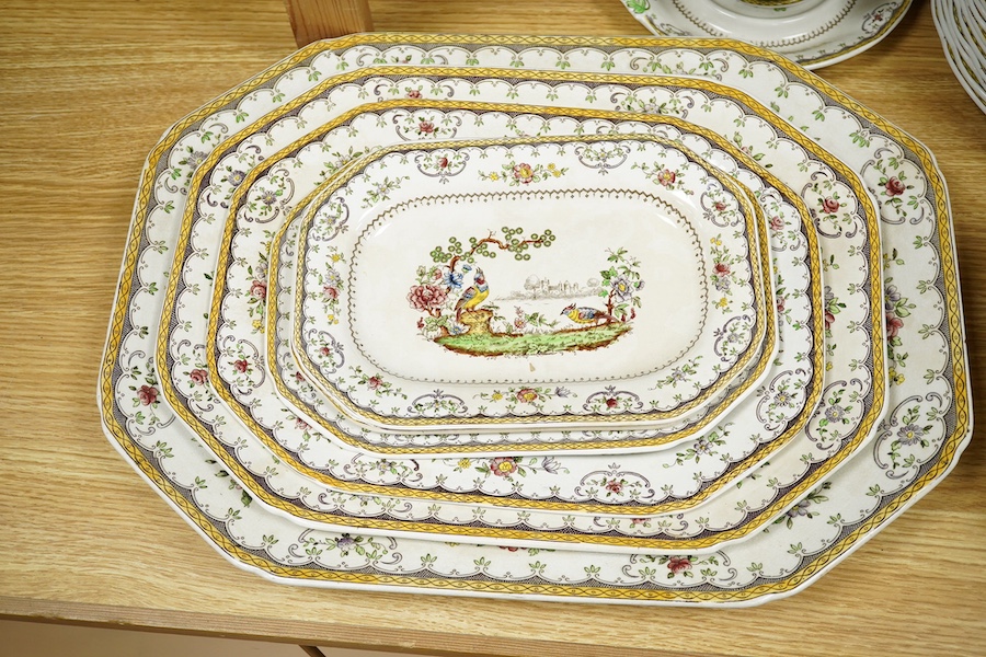 A Copeland Spode 'Chelsea' part dinner service to include soup bowls, octagonal platters and a tureen. Condition - mostly good